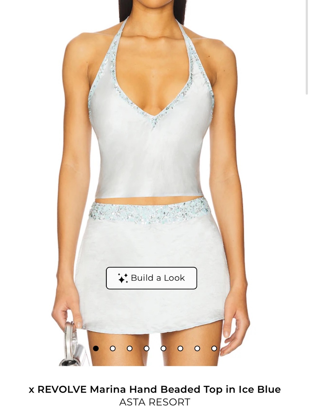 ASTA RESORT REVOLVE Ice Blue Beaded Halter Mini Skirt and Halter Top SET